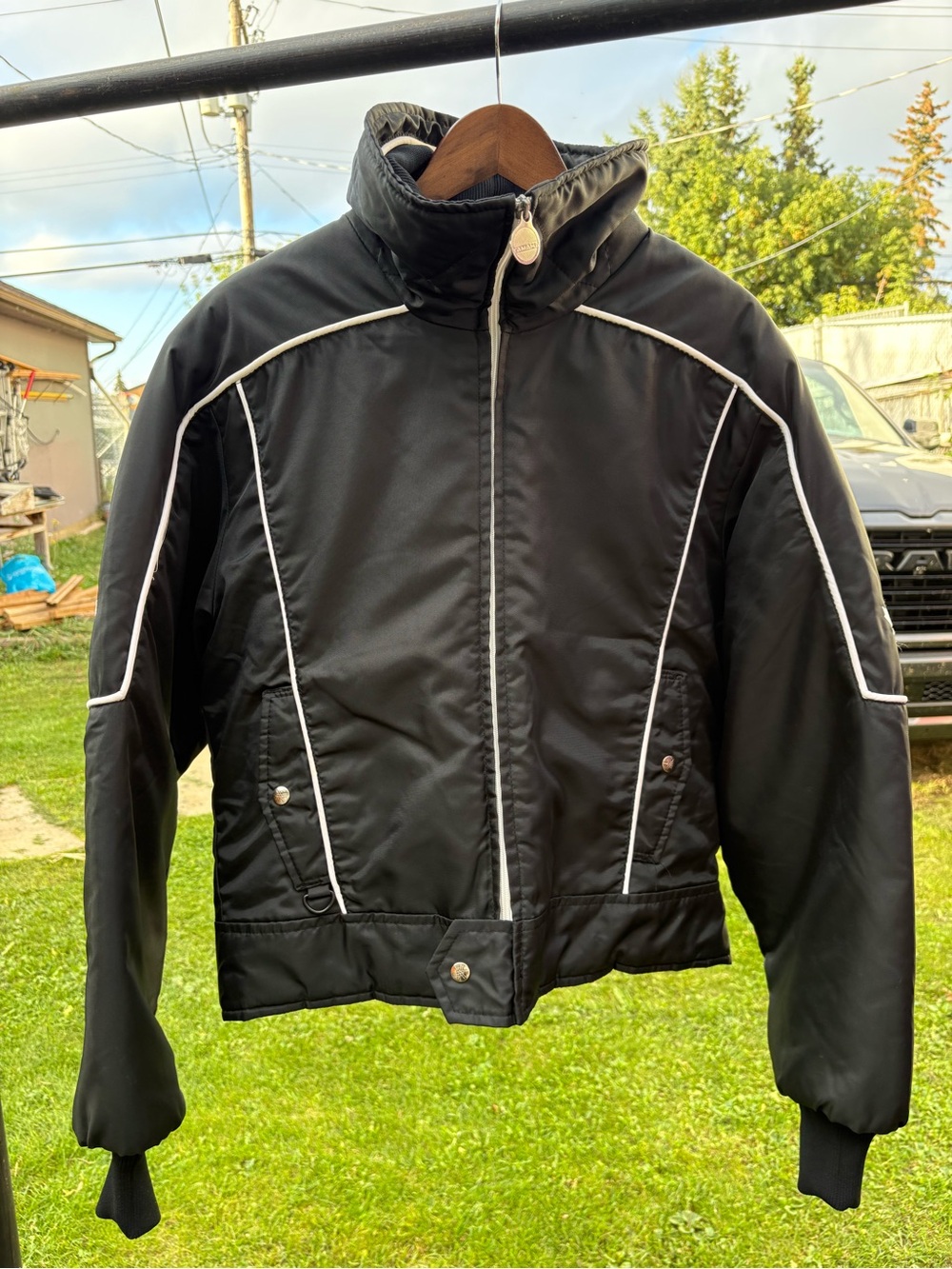 Yamaha Black Puffer Jacket with White Piping